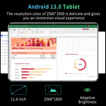 Tablet 2024 New 5G 11.6 inch Android 13.0 Phablet MTK6797 16GB RAM 1TB ROM Tablet PC Dual Cameras Dual sim card Wifi Type-c