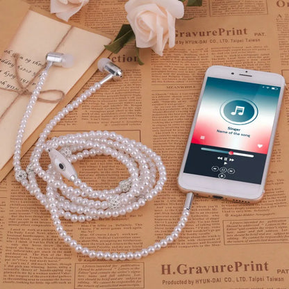 Wireless earphones bluetooth Pearl Necklace Earphone 3.5mm In-Ear Pink Necklace Headphone With Mic