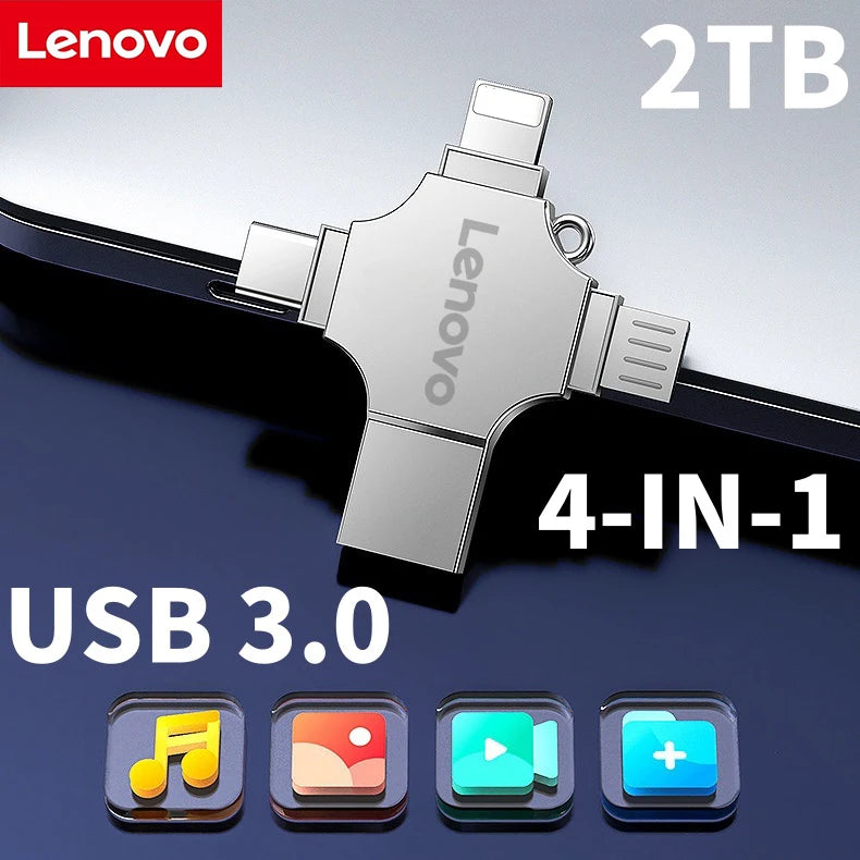 Pendrive LENOVO - 4 in 1 Type-c OTG USB Flash Drive 3.0 Pendrive USB Stick Memory For iPhone Android PC Micro USB