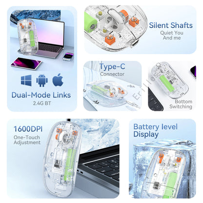 Mouse Bluetooth Transparent  2.4G Wireless Dual-mode Mute Type-c Charge Port Mice 1600dpi Intelligence Poartable Light Weight