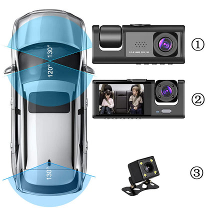 Dash Cam ALLCOMA - FHD 1080P Car Video Recorder 3 in 1 Night Vision