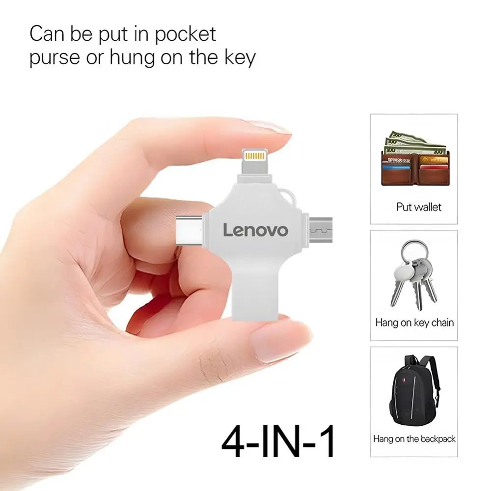 Pendrive LENOVO - 4 in 1 Type-c OTG USB Flash Drive 3.0 Pendrive USB Stick Memory For iPhone Android PC Micro USB