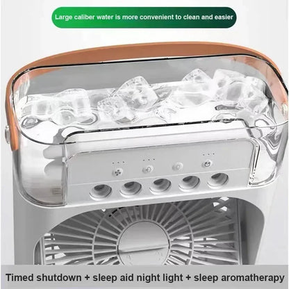 Portable Five-hole Spray Fan Air Conditioner USB Electric Fan LED Night Light 3-in-1 Household Air Humidifier