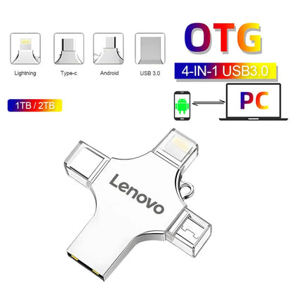 Pendrive LENOVO - 4 in 1 Type-c OTG USB Flash Drive 3.0 Pendrive USB Stick Memory For iPhone Android PC Micro USB