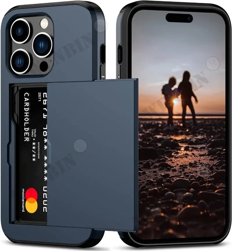 Case For iPhone 15 14 13 12 Pro Max Plus Holder Heavy Duty Protective Dual Layer Shockproof Hidden Card Slot Slim Wallet Cover