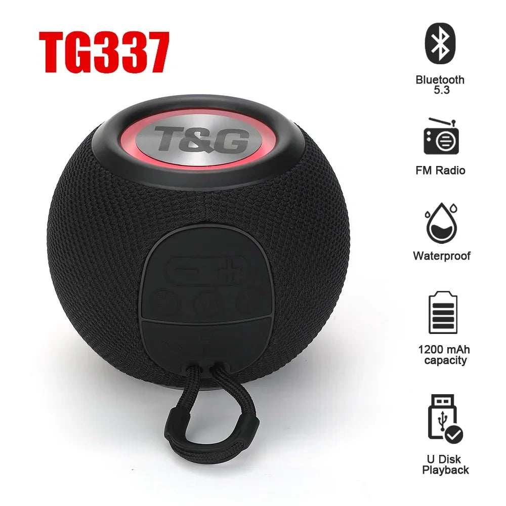 Portable Wireless Speaker T&G TG337 Bluetooth Mini Bass Boombox LED Loudspeaker IPX7 Outdoor