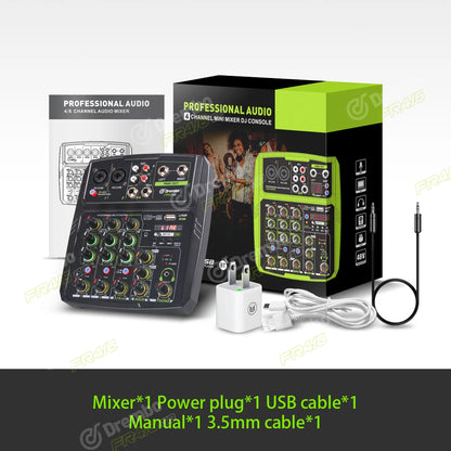 Mixer 4/6 Channel, DJ Console with Bluetooth 48V Phantom Power