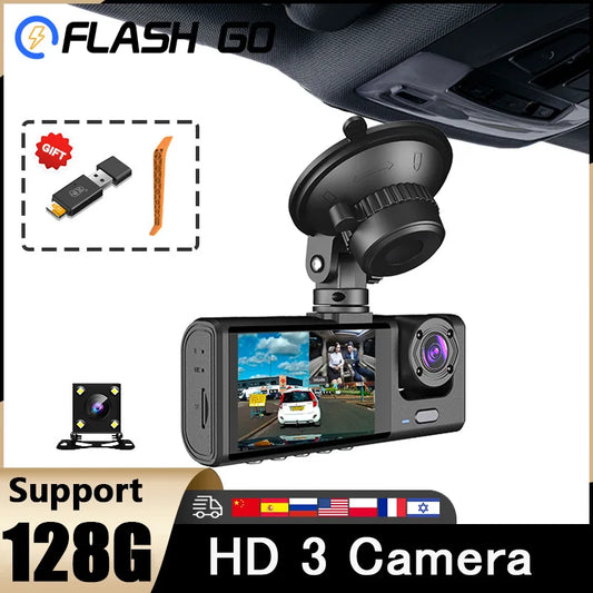 Dash Cam ALLCOMA - FHD 1080P Car Video Recorder 3 in 1 Night Vision