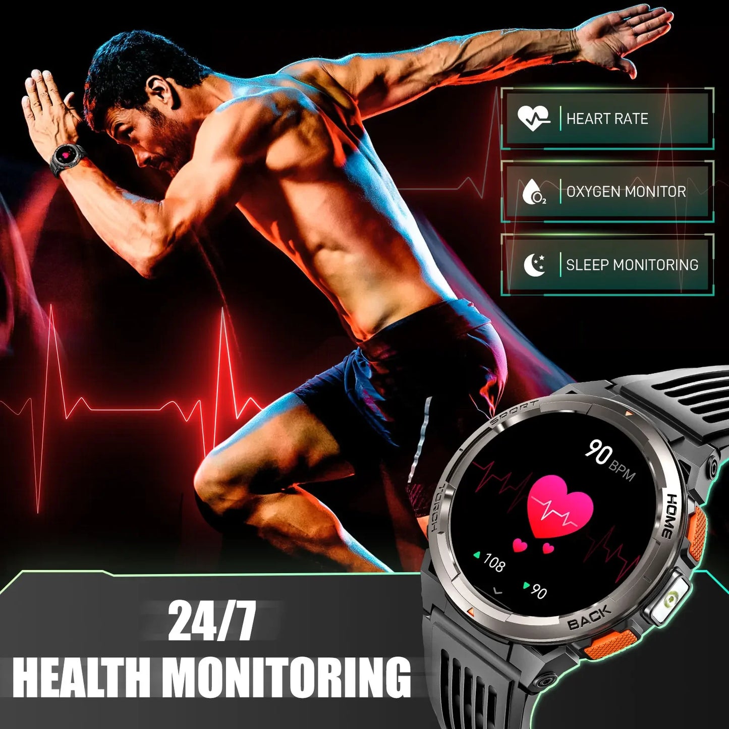 SmartWatch version KE5 2024 3ATM Waterproof Original Design Sports Watch With Compass And Altitude Barometer LED Flashlight Call