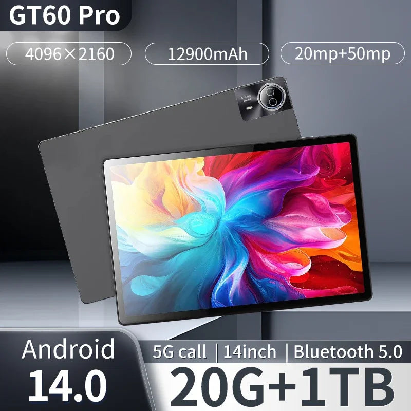 Tablet Global version of new GT60 - 129000mAh 14 inch Android 14.016GB+1TB 5G dual SIM phone call GPS Bluetooth WiFi Google tablet